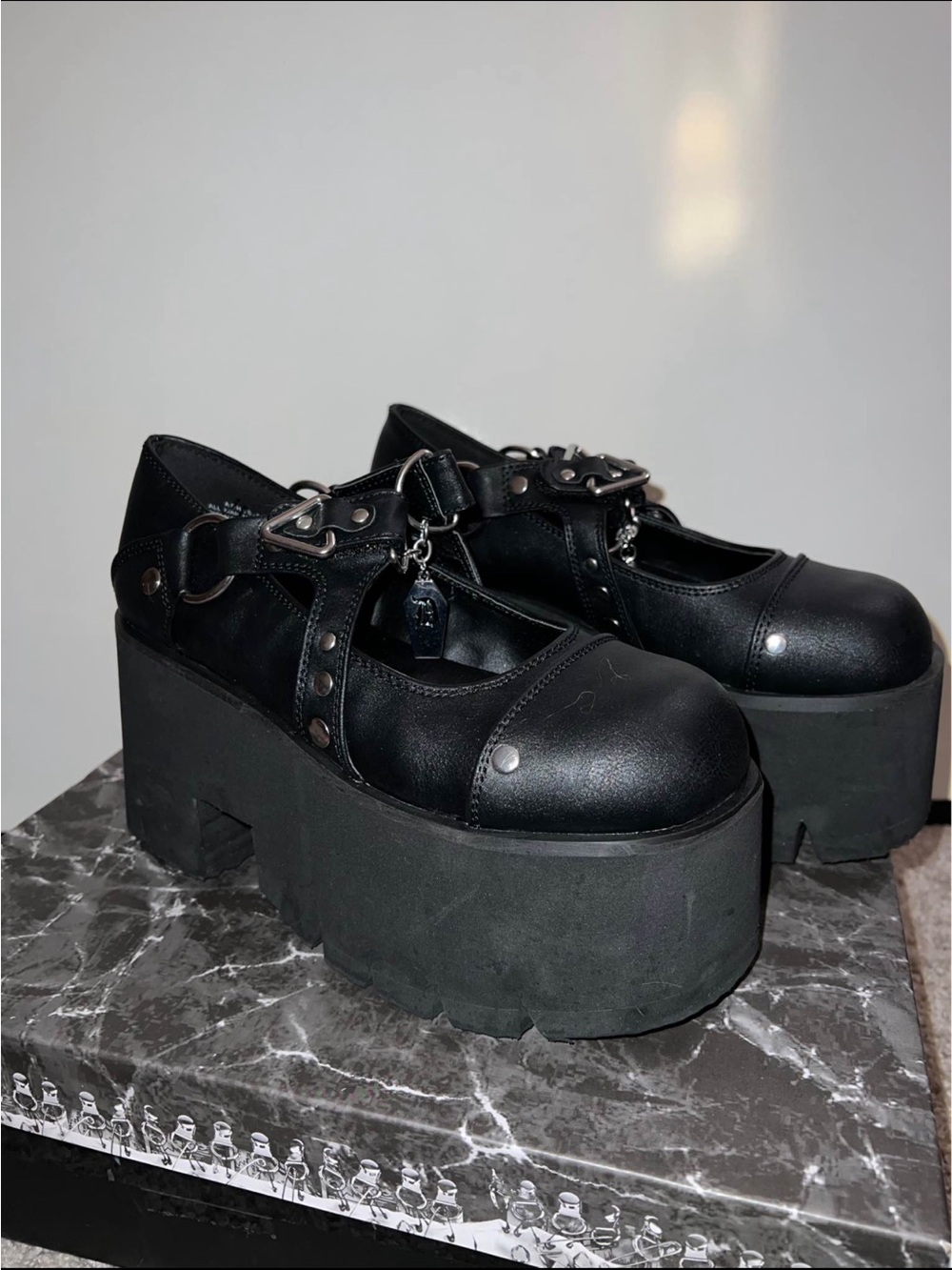 Demonia Black Platform Mary Jane Shoes with Coffin
